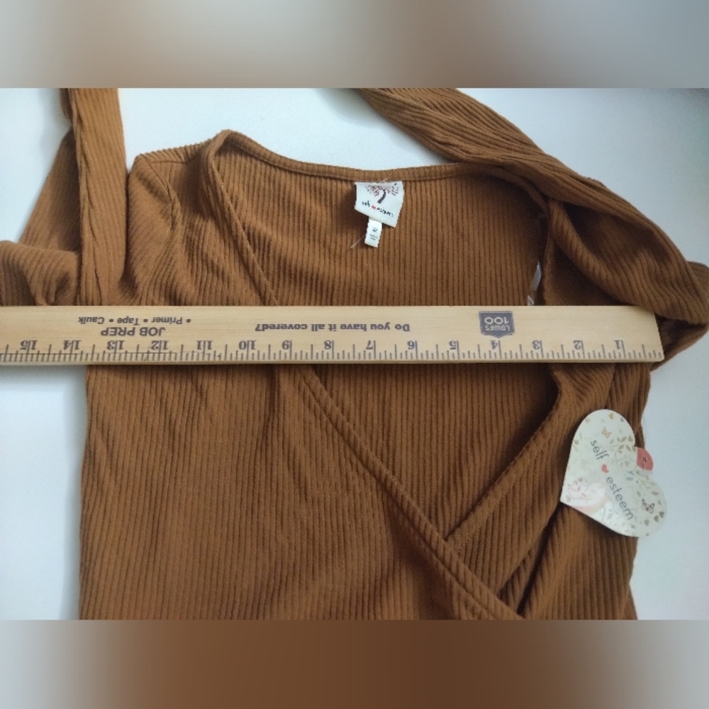 Self Esteem Women's Ribbed Long Sleeve Wrap Top Brown Size XS New - Picture 3 of 3